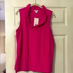 Crown & Ivy Vibrant Pink Ruffle Neck Blouse
